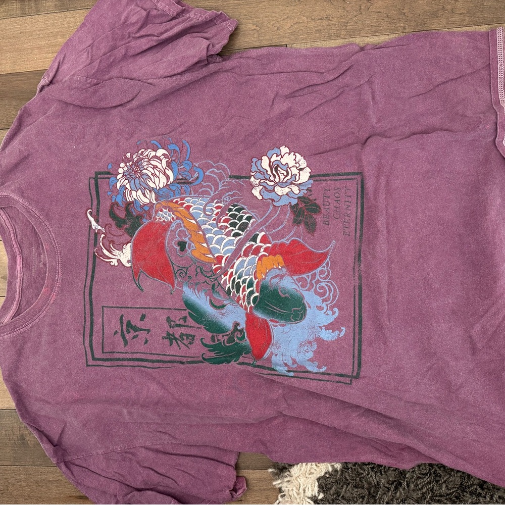 Urban outfitters Purple Graphic T-Shirt with Koi Design